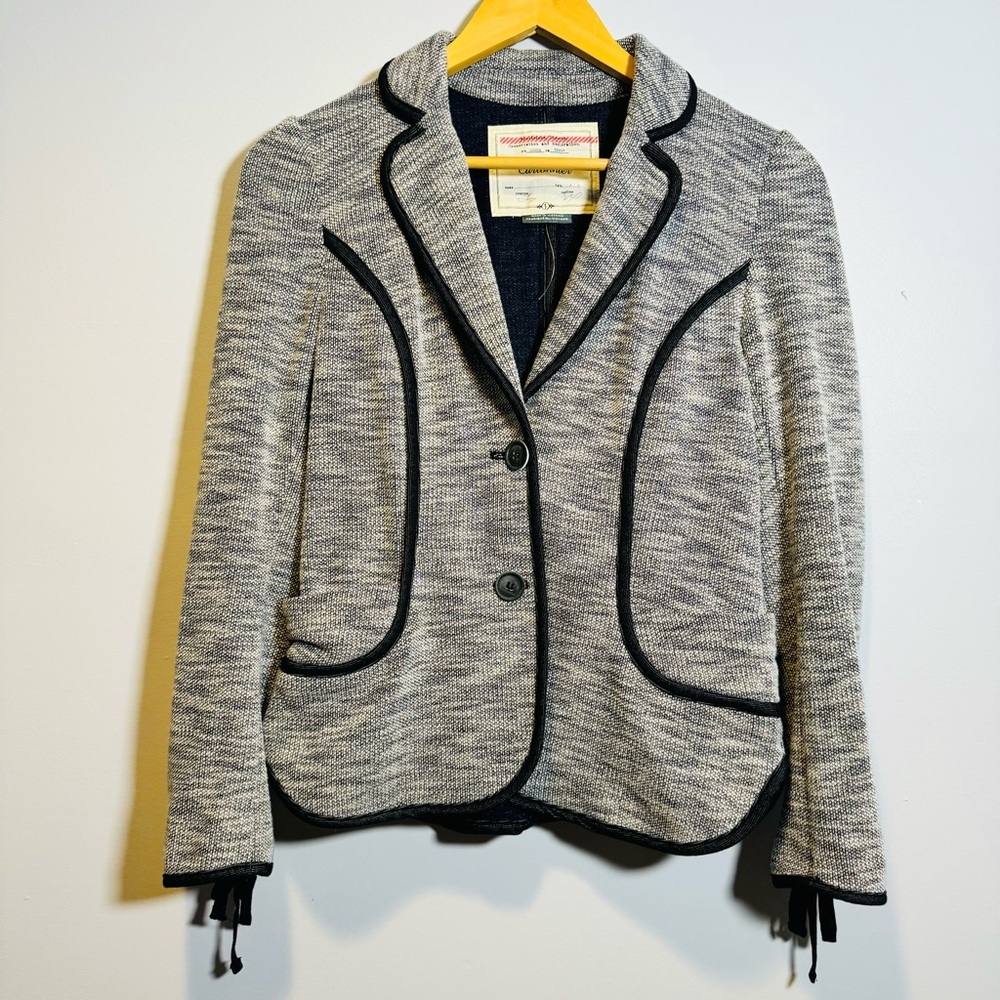 NWOT‎ Anthropologie Cartonnier Navy Blue Button Front Knit Blazer